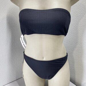 Maison Marine Romy Bikini Bottom & Crinkle Bandeau Top Set • Size M • Black